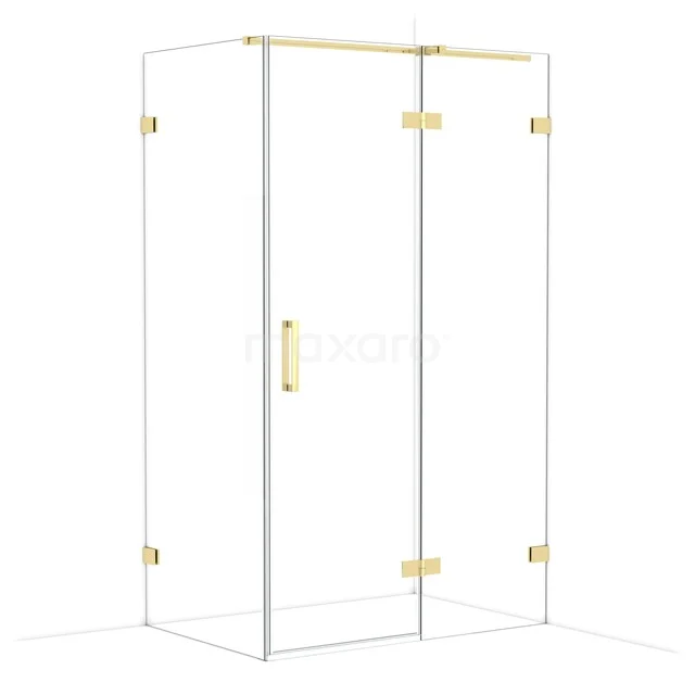 Glas Duschkabine mit goldfarbenen Scharnieren und Haltegriff, modernes Design, perfekt für ein stilvolles Badezimmer.