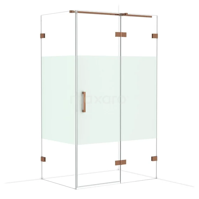 Diamond Shower enclosure | 120x80 cm Shiny copper Clear with matt strip Pivot door Rectangle CDB226608323GKP Glazen douchecabine met hoekinstap, helder glas en koperen accenten, ideale toevoeging aan een moderne badkamer.