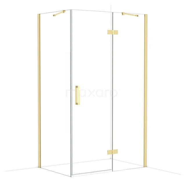 Diamond Shower cabin | 120x80 cm Shiny light gold Clear glass Pivot door Rectangle CDB226608410GLG Square glass shower cabin with brass accents, luxury design, ideal for modern bathrooms.