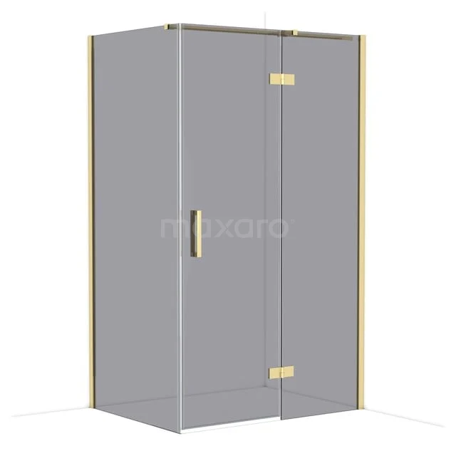 Diamond Shower enclosure | 120x90 cm Glanzend lichtgoud Smoke glass Pivot door Rectangle CDB226609311GLG Grijze glazen douchecabine met goudkleurige details, strakke vormgeving, perfecte eyecatcher voor een moderne badkamerstijl.