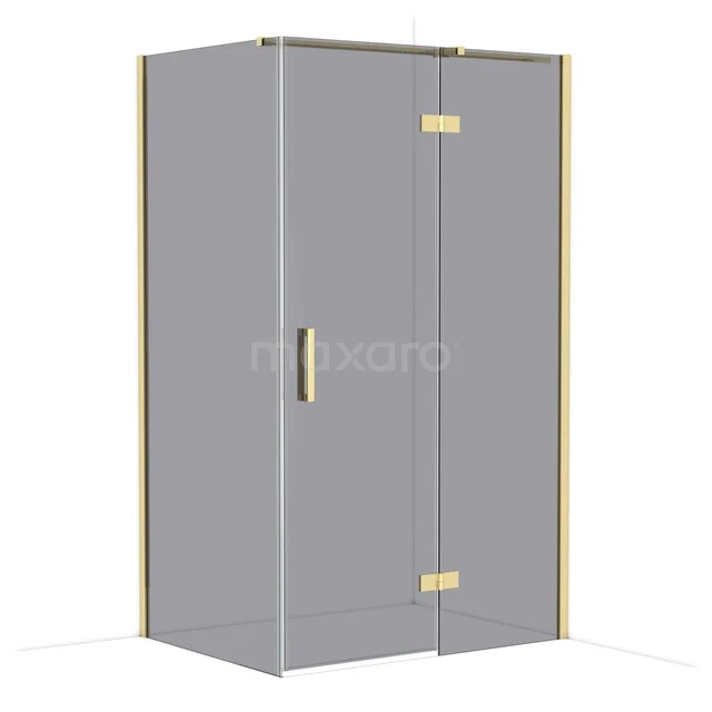 Diamond Shower enclosure | 120x90 cm Shiny light gold Smoke glass Pivot door Rectangle CDB226609311GLG Grey glass shower cabin with gold-coloured details, sleek design, perfect eye-catcher for a modern bathroom style.