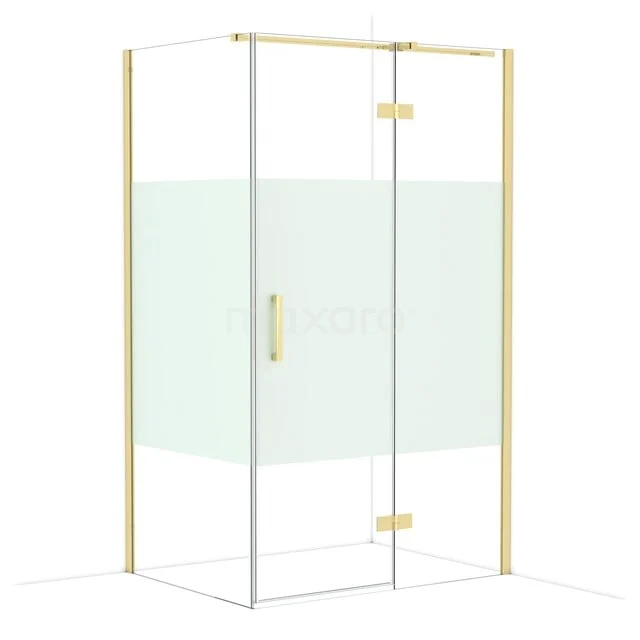 Diamond Shower enclosure | 120x90 cm Glanzend lichtgoud Clear with matt strip Pivot door Rectangle CDB226609313GLG Vierkante douchecabine met gouden accenten, helder glas en draaideur, ideaal voor een moderne badkamer inrichting.