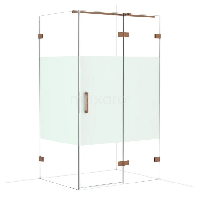 Diamond Shower enclosure | 120x90 cm Shiny copper Clear with matt strip Pivot door Rectangle CDB226609323GKP Glazen douchecabine met matglas en roségouden accenten, luxe design voor moderne badkamers.