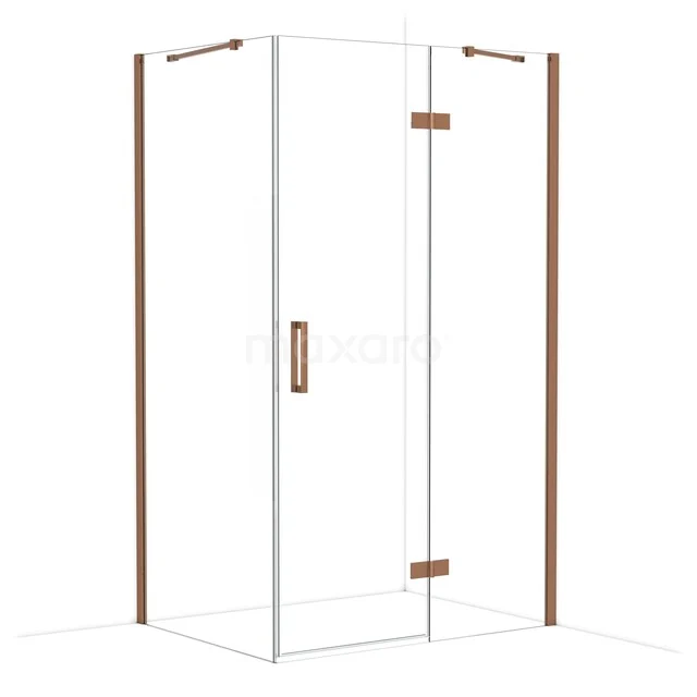 Diamond Shower enclosure | 120x90 cm Shiny copper Clear glass Pivot door Rectangle CDB226609410GKP Glazen douchecabine met hoekinstap, roestbruin aluminium profielen en strakke lijnen voor moderne badkamerstijl.