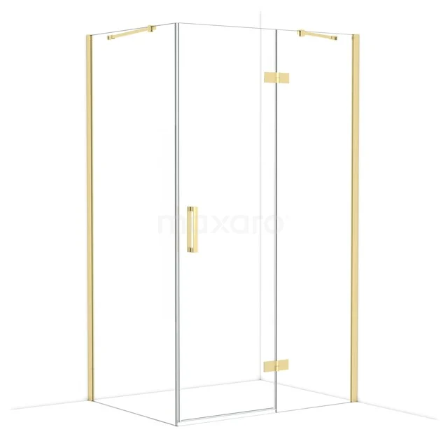 Glasene Duschkabine mit goldfarbenem Rahmen und Scharnieren, modernes Design für luxuriöse Badezimmer Einrichtung.