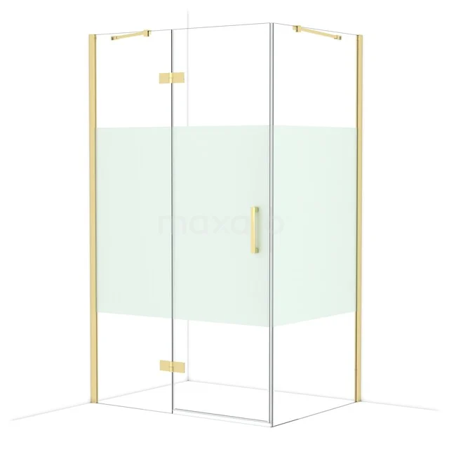 Diamond Douchecabine | 120x90 cm Glanzend lichtgoud Helder met matte strook Draaideur Rechthoek CDB226609413GLG