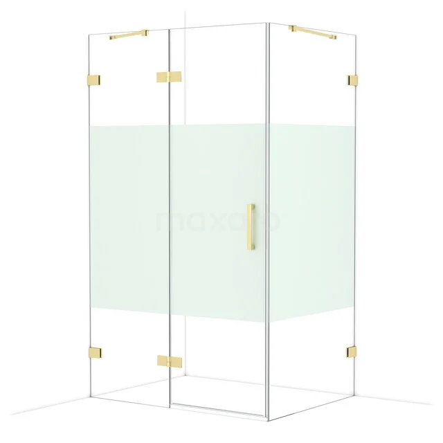 Diamond Douchecabine | 120x90 cm Glanzend lichtgoud Helder met matte strook Draaideur Rechthoek CDB226609423GLG