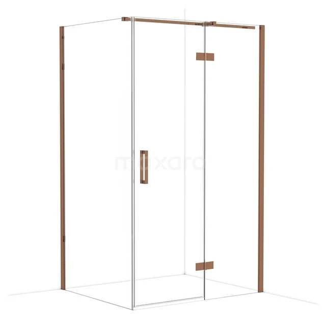 Shower cabin glass with copper-coloured accents, modern design, ideal as a stylish bathroom solution.