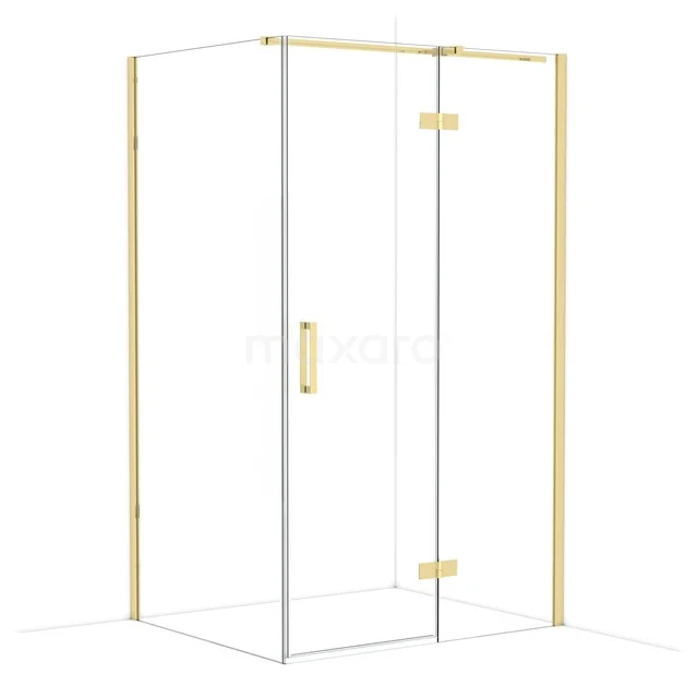 Diamond Shower cabin | 120x100 cm Shiny light gold Clear glass Pivot door Rectangle CDB226610310GLG Golden corner shower cabin with glass doors, minimalist design, ideal for a modern bathroom.