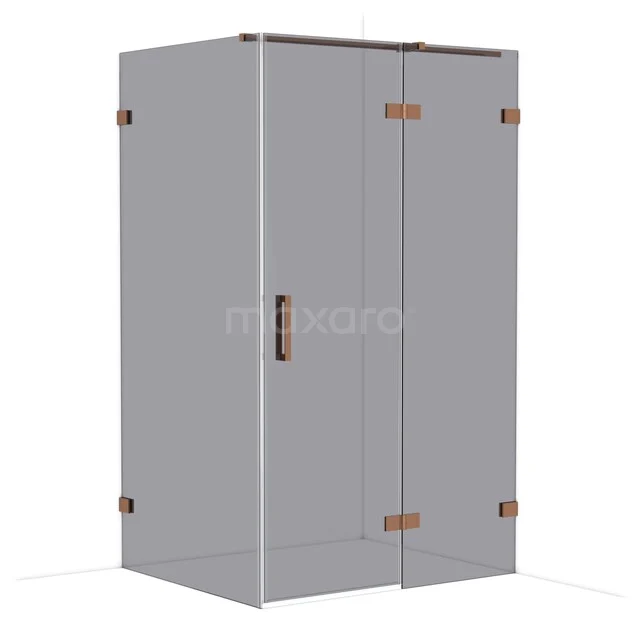 Glass shower cabin with bronze-coloured metal details, rectangular design suitable for modern bathrooms.