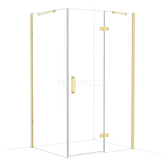 Diamond Duschkabine | 120x100 cm Glänzendes Hellgold Drehtür Rechteck CDB226610410GLG Glas Duschkabine mit mat Gold Akzenten, Eckmodell, modernes Design für ein stilvolles Badezimmer.