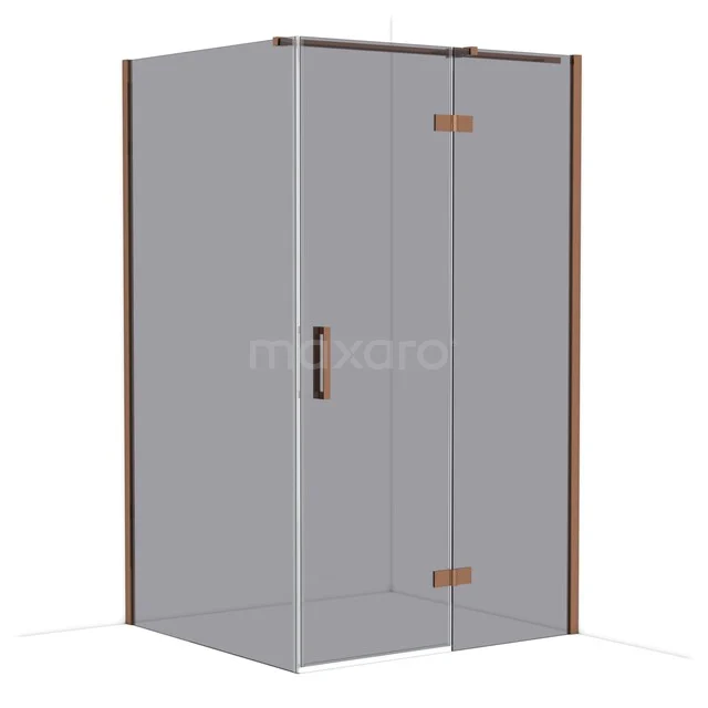 Douchecabine vierkant met glazen wanden en koperen accenten, perfect voor een stijlvolle badkamer inrichting.