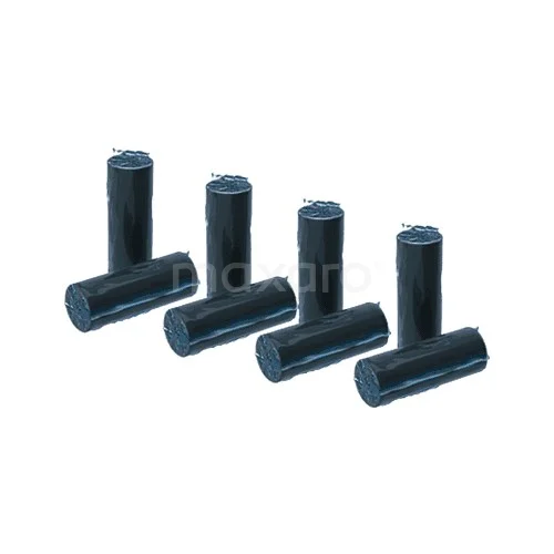 Set von vier schwarzen, zylindrischen Duschtürknöpfen aus Kunststoff, ideal für einen modernen Badezimmerstil.