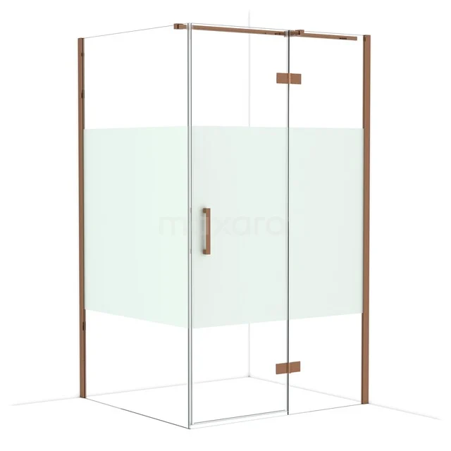 Duschkabine quadratisch, Glas mit Holzakzenten, mattes Mittelstück, moderne Badezimmerlösung, elegantes Design.