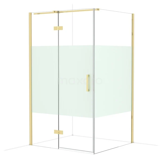 Diamond Douchecabine | 120x110 cm Glanzend lichtgoud Helder met matte strook Draaideur Rechthoek CDB226611313GLG