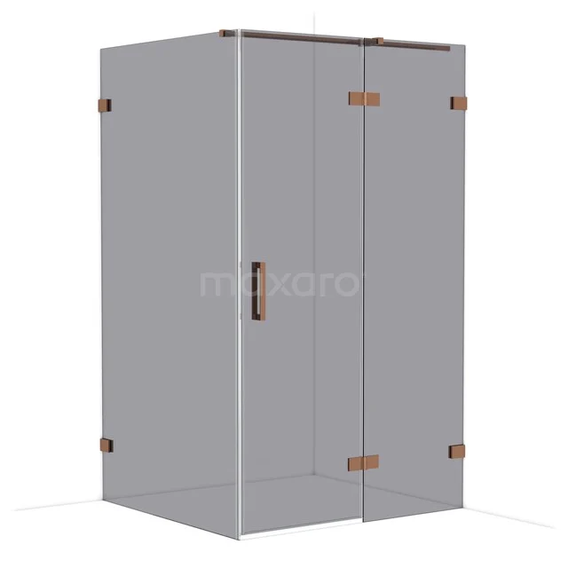 Douchecabine met hoekinstap, helder glas en bronzen scharnieren, ideaal voor een stijlvolle en moderne badkamer.
