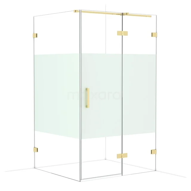 Diamond Shower enclosure | 120x110 cm Glossy light gold Clear with matt strip Pivot door Rectangle CDB226611323GLG Douchecabine rechthoekig, wit glas met mat paneel, goudkleurige accenten, ideaal voor een stijlvolle badkamer.