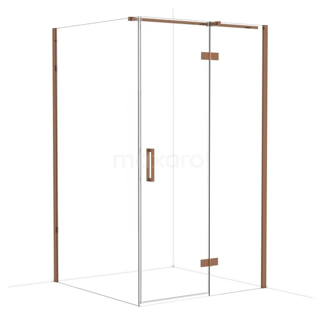 Glass shower cabin with rose gold profiles, modern design, ideal for a stylish bathroom decor.