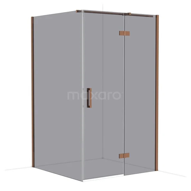 Glass shower cabin with bronze accents, corner model with a swinging door, perfect for a stylish bathroom decor.