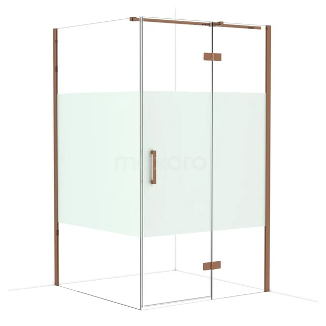 Shower cabin with corner entry, clear glass, bronze profiles, modern design for a stylish bathroom decor.