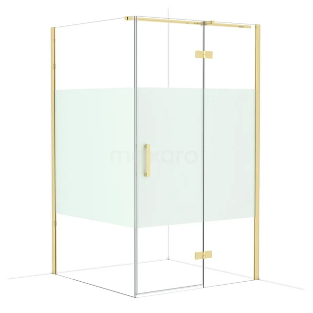 Diamond Shower cabin | 120x120 cm Shiny light gold Clear with matt strip Pivot door Square CDB226612313GLG Glass shower cabin with gold-coloured accents, square design and frosted glass detail, ideal for a luxury bathroom style.