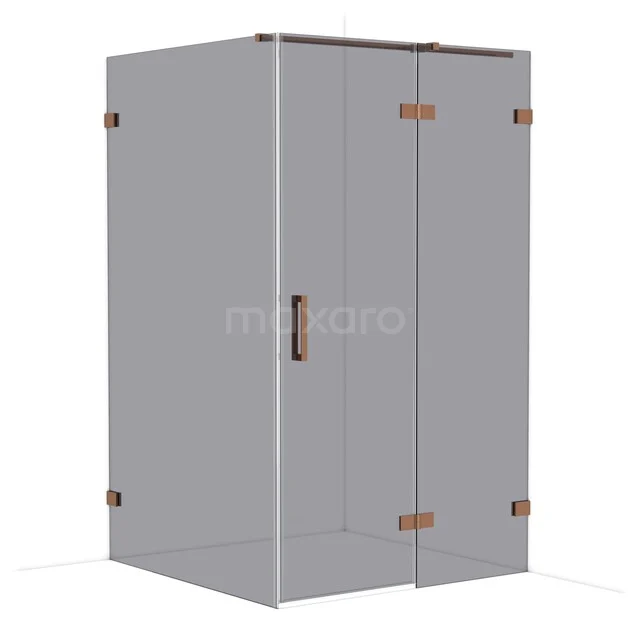 Hoekige glazen douchecabine met roestvrijstalen details en matte afwerking, perfect voor een moderne badkamer.