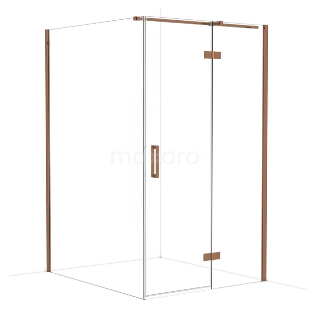 Mattglas Duschkabine mit roségoldenen Akzenten, modernes Design, ideal für luxuriöse Badezimmergestaltung.