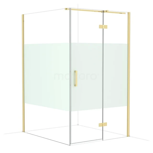 Diamond Douchecabine | 140x120 cm Glanzend lichtgoud Helder met matte strook Draaideur Rechthoek CDB226614313GLG