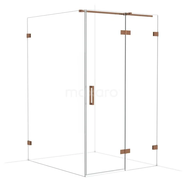 Duschkabine mit Glasplatten und kupferfarbenen Scharnieren, modernes Design für ein stilvolles Badezimmer.