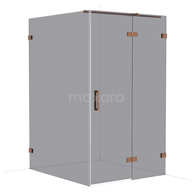 Diamond Shower enclosure | 140x120 cm Shiny copper Smoke glass Pivot door Rectangle CDB226614321GKP Glazen douchecabine met bronzen scharnieren en handgreep, hoekvormig design voor moderne badkamer inrichting.
