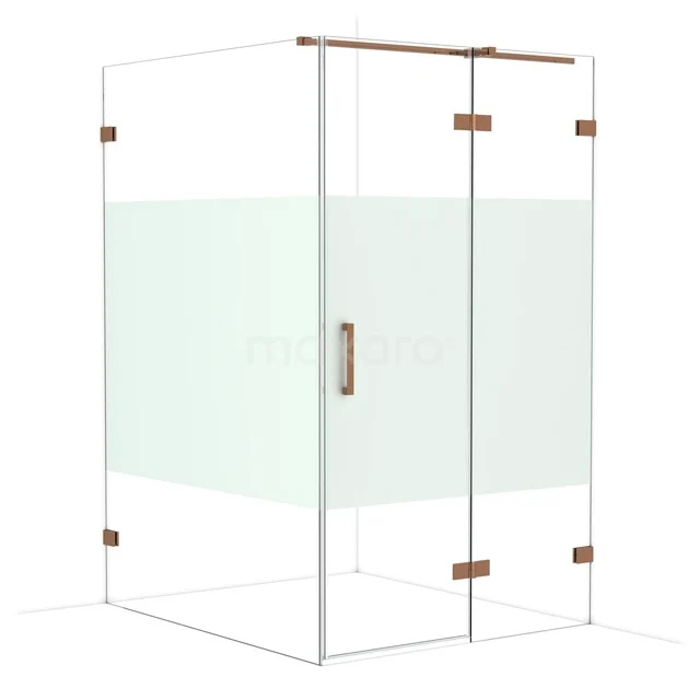 Diamond Duschkabine | 140x120 cm Glänzendes Kupfer Drehtür Rechteck CDB226614323GKP Glas Duschkabine mit Matt Weiß Mittelplatte, goldfarbigen Scharnieren und Haltegriff, modernen Badezimmerstil.