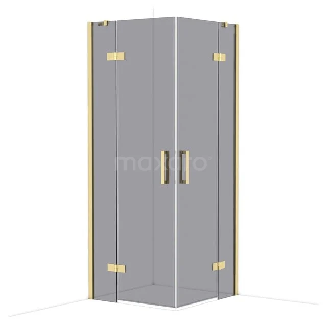 Diamond Shower enclosure | 80x80 cm Glossy light gold Smoke glass Pivot door Square CDD3535411GLG Hoekdouchecabine met glazen deuren, goudkleurige scharnieren en minimalistisch design, perfect voor een moderne badkamer.
