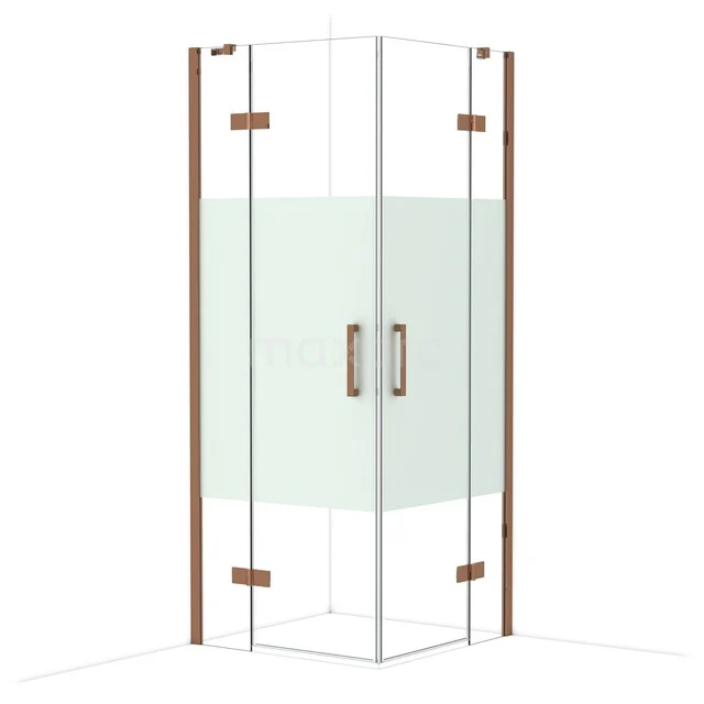 Diamond Douchecabine | 80x80 cm Glanzend koper Helder met matte strook Draaideur Vierkant CDD3535413GKP