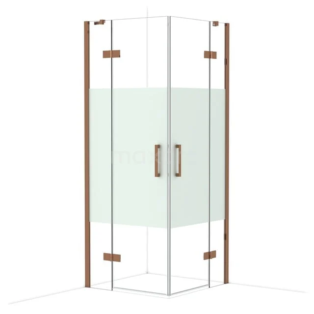 Diamond Shower enclosure | 80x80 cm Shiny copper Clear with matt strip Pivot door Square CDD3535413GKP Hoekdouchecabine met glazen wanden, mat wit detail en koperkleurige accenten, ideaal voor moderne badkamerinrichting.