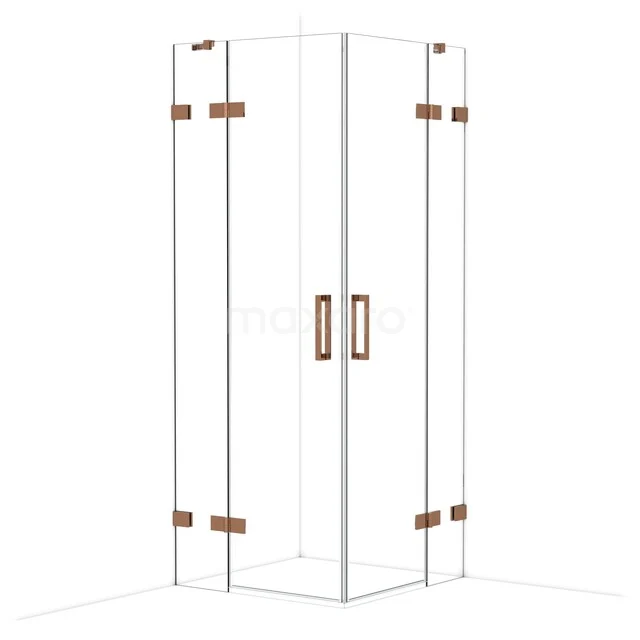 Diamond Duschkabine | 80x80 cm Glänzendes Kupfer Drehtür Quadrat CDD3535420GKP Glasene Duschkabine mit Eckinstieg, transparentem Design, rostfreien Scharnieren und eleganten Holzhaltegriffen.