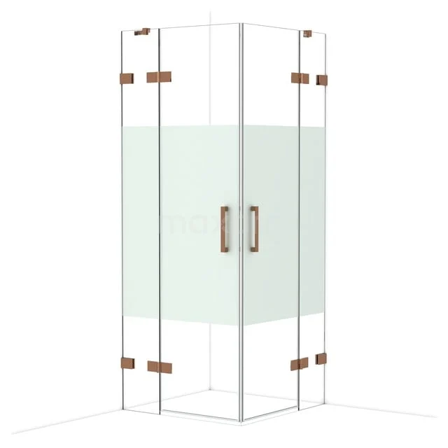 Diamond Douchecabine | 80x80 cm Glanzend koper Helder met matte strook Draaideur Vierkant CDD3535423GKP