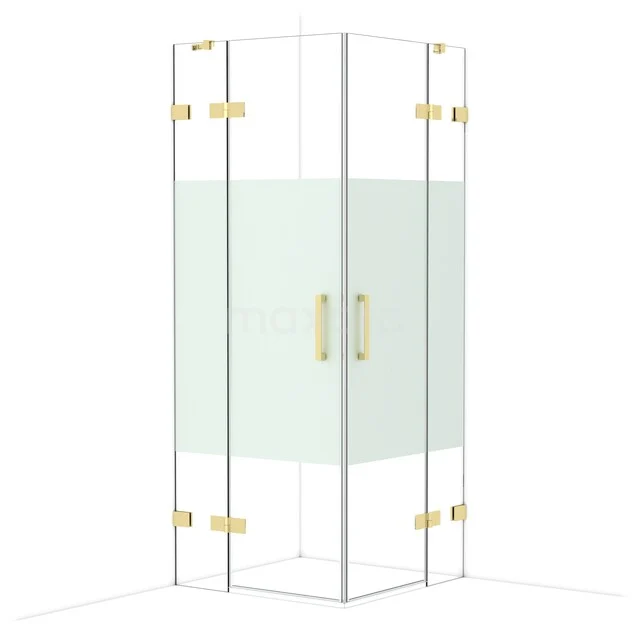 Hexagonal glass shower cabin with gold details, an ideal addition for a luxury bathroom style.