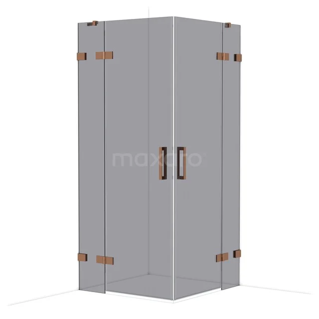 Diamond Duschkabine | 90x90 cm Glänzendes Kupfer Drehtür Quadrat CDD3636421GKP Eck-Duschkabine mit Klarglas, schwarzen Haltegriffen und kupferfarbenen Scharnieren; stilvolle Ergänzung für jedes Badezimmer.