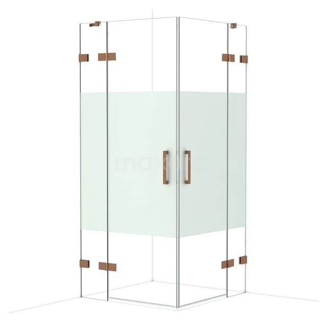 Diamond Douchecabine | 90x90 cm Glanzend koper Helder met matte strook Draaideur Vierkant CDD3636423GKP