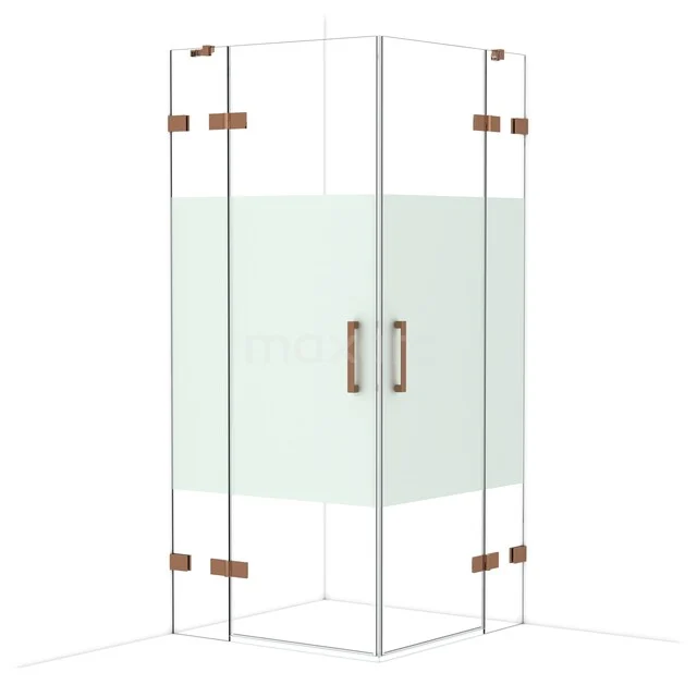 Glas Duschkabine mit kupferfarbenen Akzenten und mattem Glasstreifen, ideal für ein stilvolles und modernes Badezimmer.