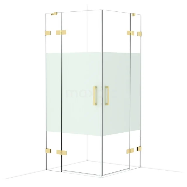 Diamond Douchecabine | 90x90 cm Glanzend lichtgoud Helder met matte strook Draaideur Vierkant CDD3636423GLG