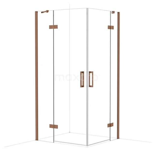 Diamond Shower enclosure | 100x90 cm Shiny copper Clear glass Pivot door Rectangle CDD4636410GKP Glazen douchecabine met hoekinstap, mat zwarte profielen en dubbele deuren, perfect voor een stijlvolle badkamer.
