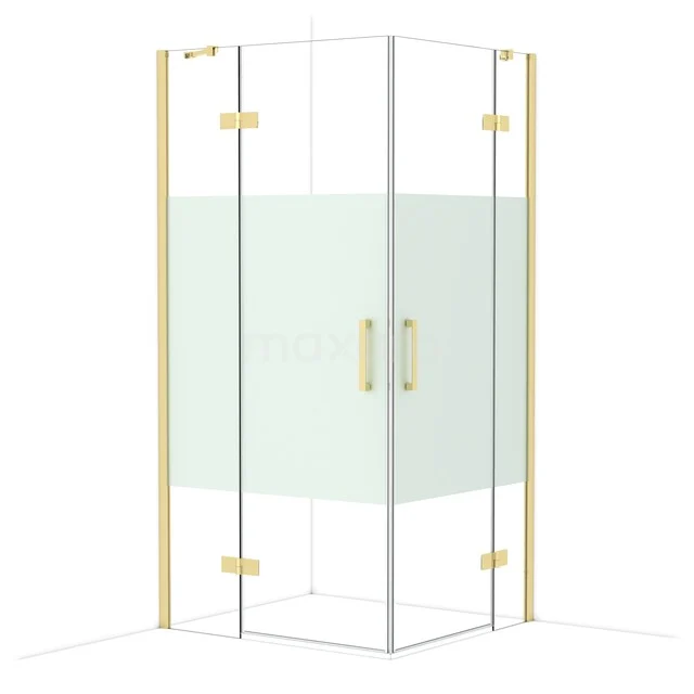 Diamond Shower enclosure | 100x90 cm Glanzend lichtgoud Clear with matt strip Pivot door Rectangle CDD4636413GLG