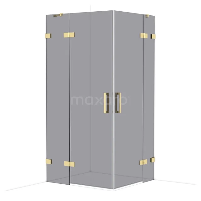 Diamond Shower enclosure | 100x90 cm Shiny light gold Smoke glass Pivot door Rectangle CDD4636421GLG Grey glass shower cabin with gold hinges and handles, elegant design for a modern bathroom.
