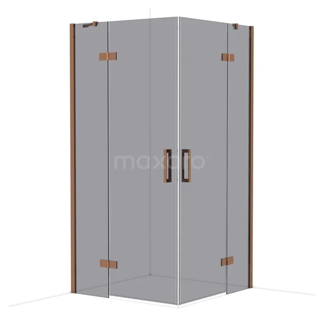 Corner shower cabin glass with bronze-coloured accents, luxury design for a modern bathroom.