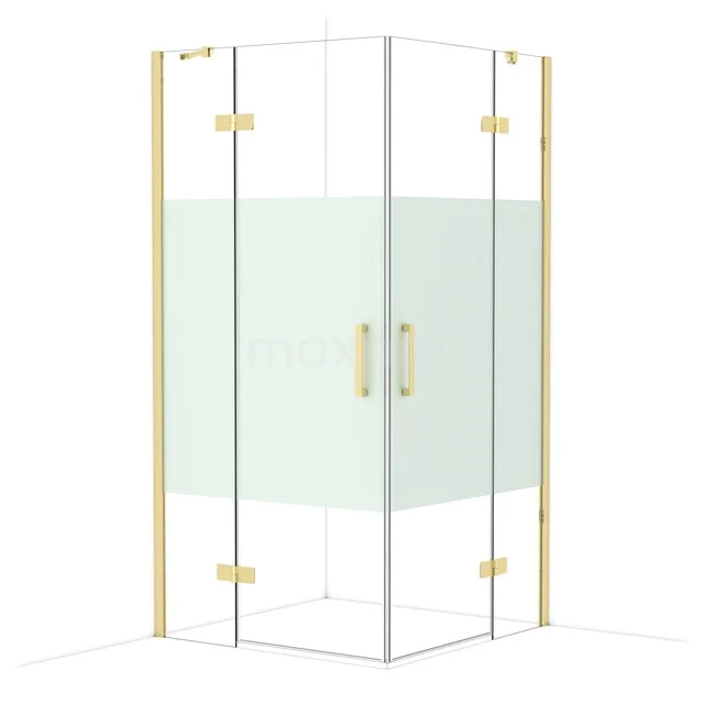 Diamond Douchecabine | 100x100 cm Glanzend lichtgoud Helder met matte strook Draaideur Vierkant CDD4646413GLG