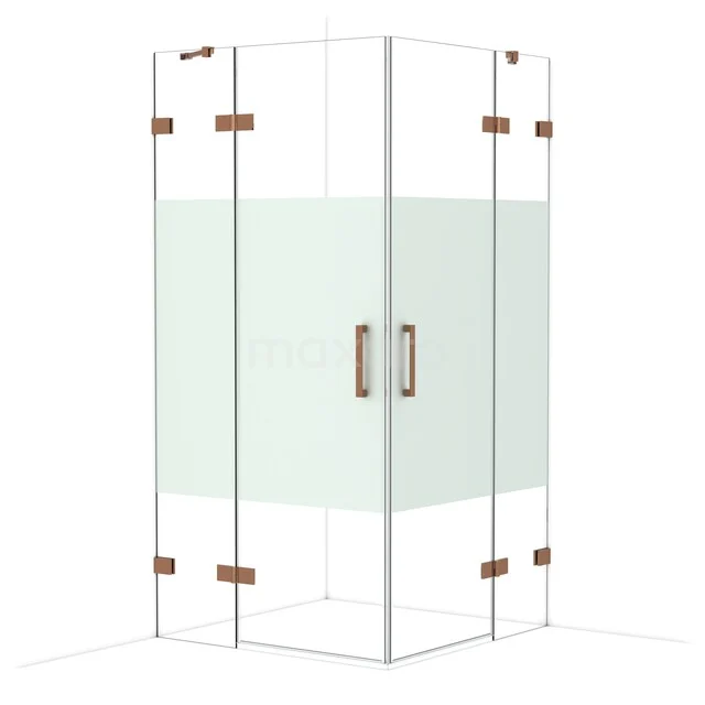 Diamond Douchecabine | 100x100 cm Glanzend koper Helder met matte strook Draaideur Vierkant CDD4646423GKP