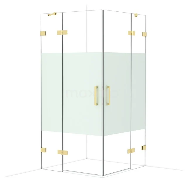 Diamond Douchecabine | 100x100 cm Glanzend lichtgoud Helder met matte strook Draaideur Vierkant CDD4646423GLG
