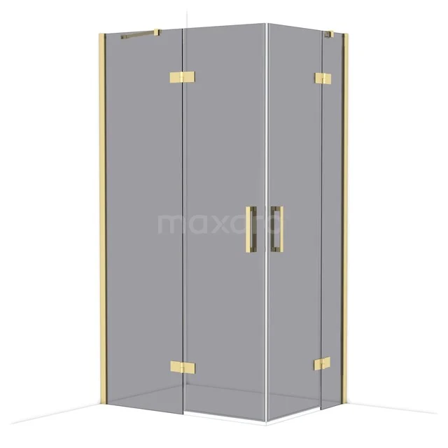 Diamond Douchecabine | 110x80 cm Glanzend lichtgoud Rookglas Draaideur Rechthoek CDD6535411GLG Grijze hoekdouchecabine met mat zwarte details en glazen deuren, ideaal als stijlvolle badkameroplossing.