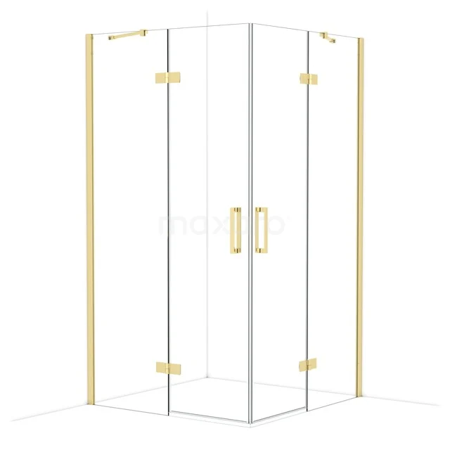 Diamond Shower enclosure | 110x110 cm Glossy light gold Clear glass Pivot door Square CDD6565410GLG Goudkleurige glazen douchecabine, hoekmodel met luxe messing details, ideaal voor een stijlvolle badkamer.